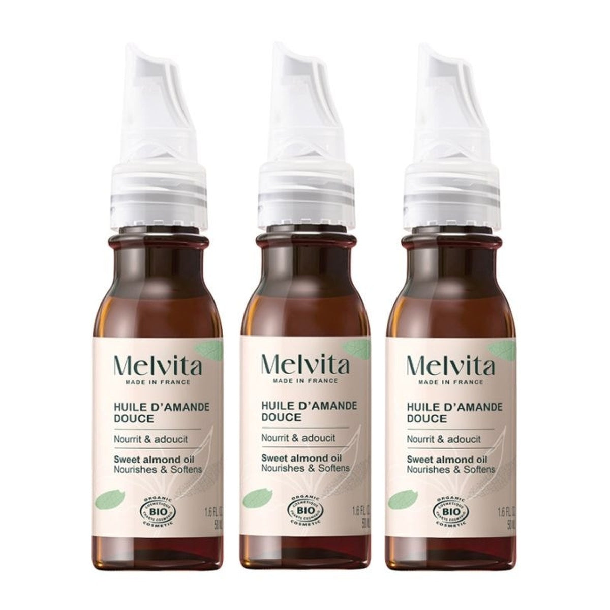 [Melvita] Bio-Oil Sweet Almond Oil 50ml x3 (Virgin Organic, Cold-Pressed)