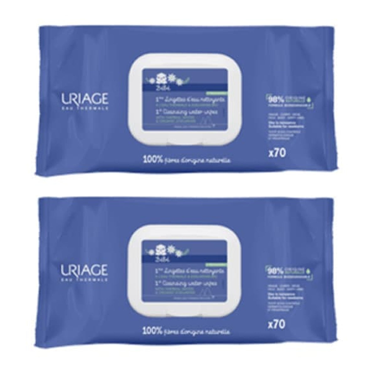 [URIAGE] Baby Cleansing Wipes 70pcs x2 (Rinse-Free, 2-Pack)