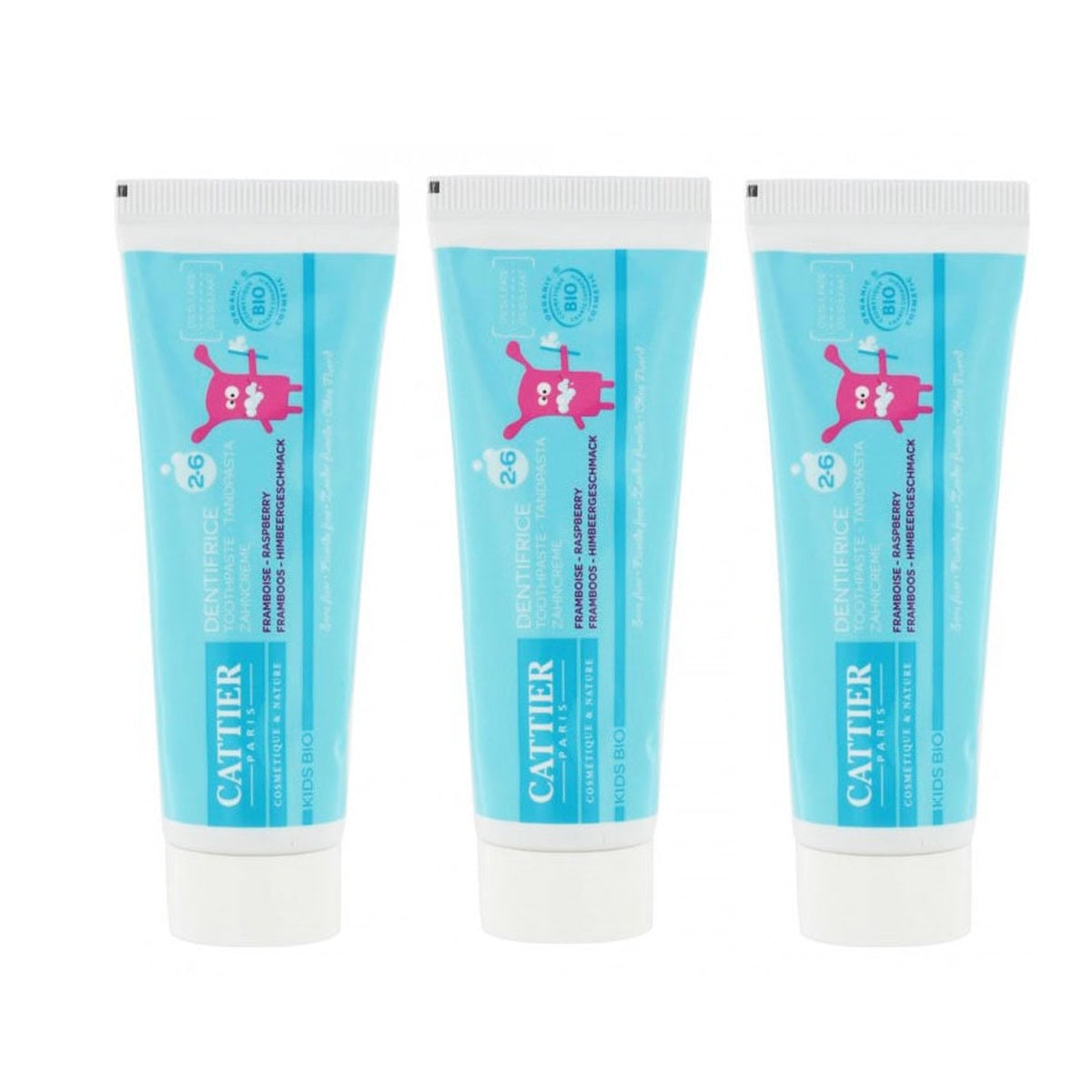[CATTIER] Kids Toothpaste Raspberry 2-6 Years 50ml 3-Pack