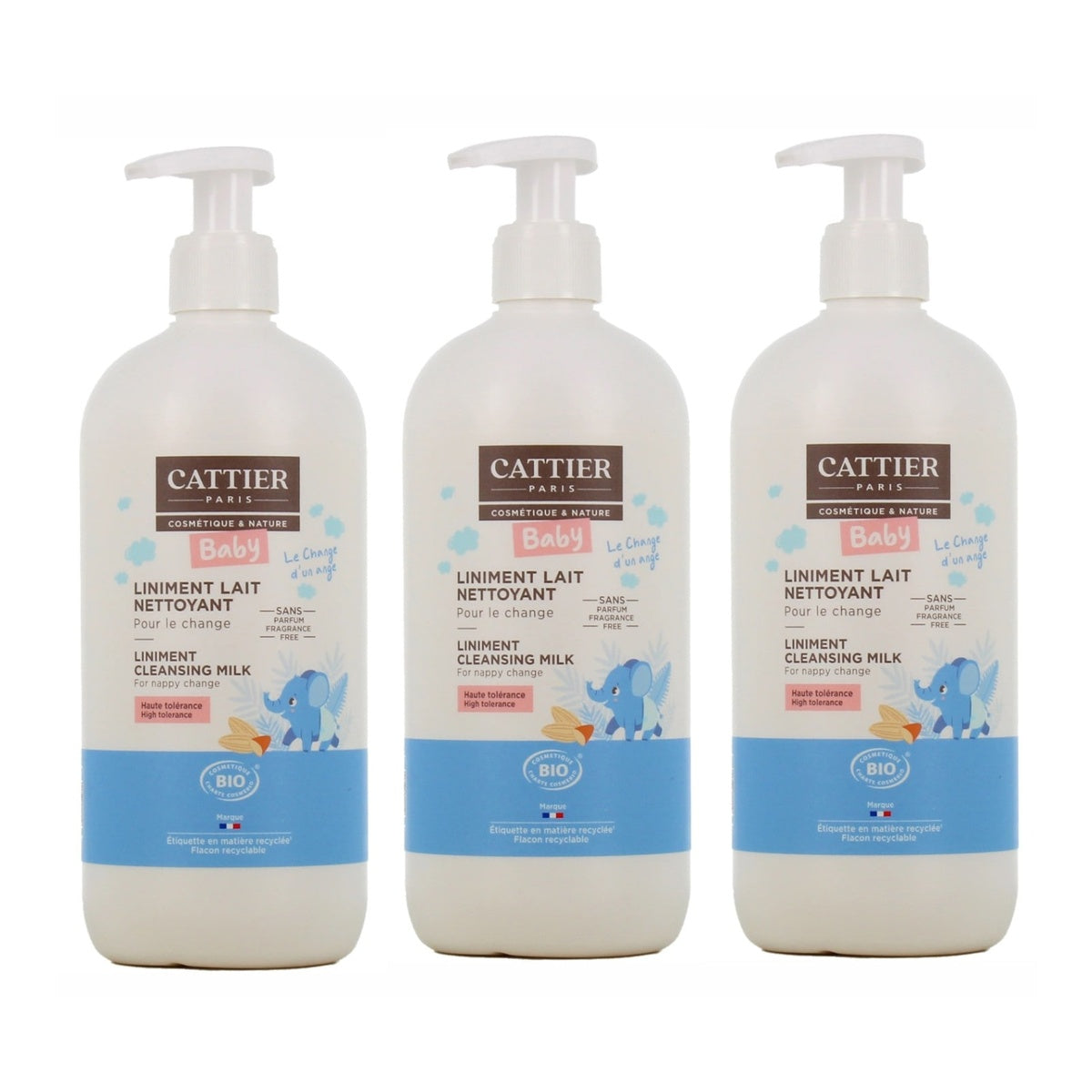 [CATTIER] Bebe Cleansing Milk 500ml - 3-Pack (Baby Liniment, Organic Almond Oil)