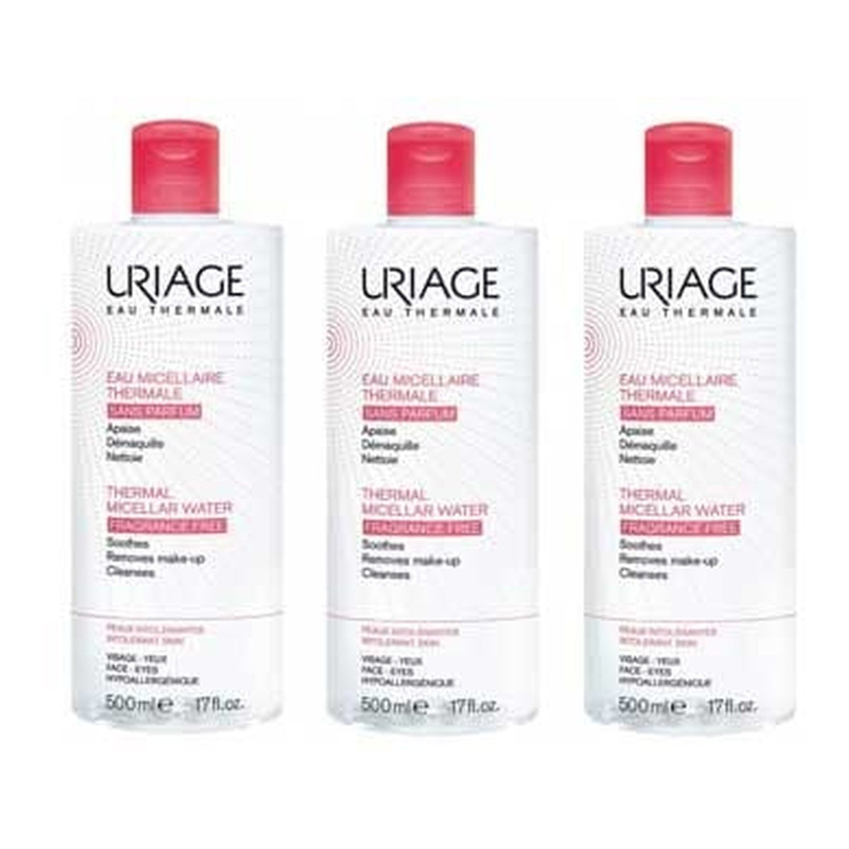 [URIAGE] Thermal Micellar Cleansing Water for Sensitive & Redness-Prone Skin, Fragrance-Free 500ml (3-pack)