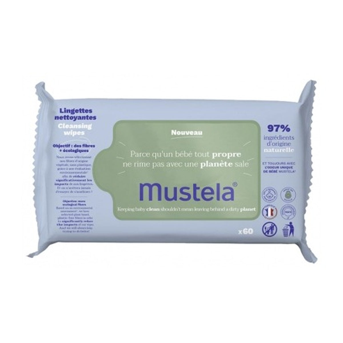 [Mustela] Soothing Cleansing Wipes for Very Sensitive Skin, Fragrance-Free, 60pcs