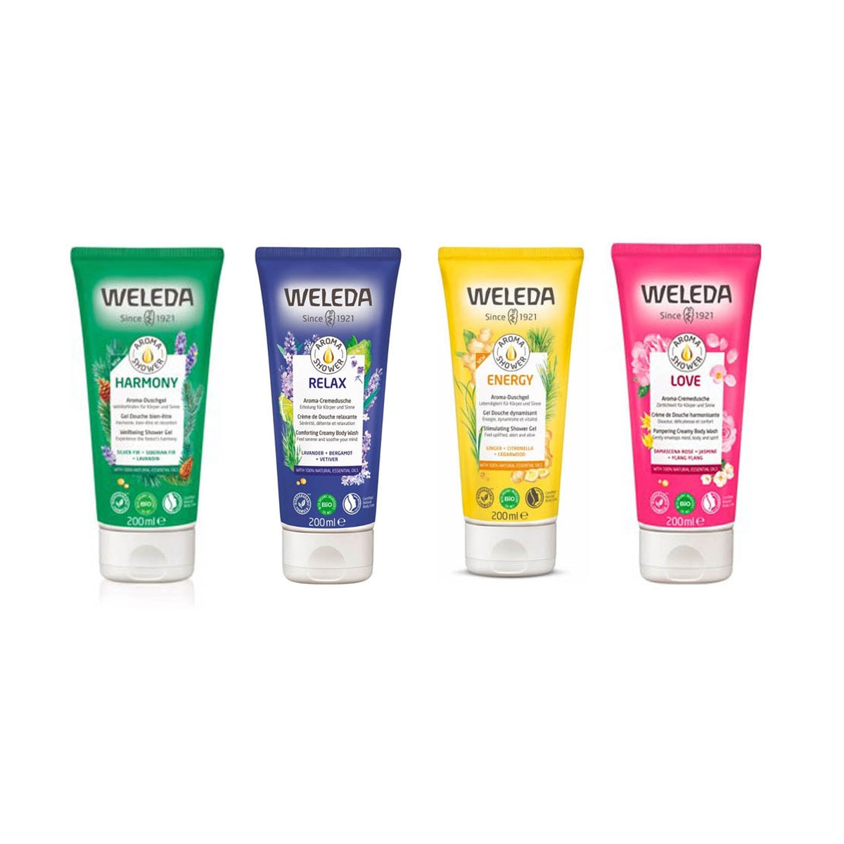 [WELEDA] Aroma Shower Gel Set 4x200ml (Energy, Harmony, Relax, Love)