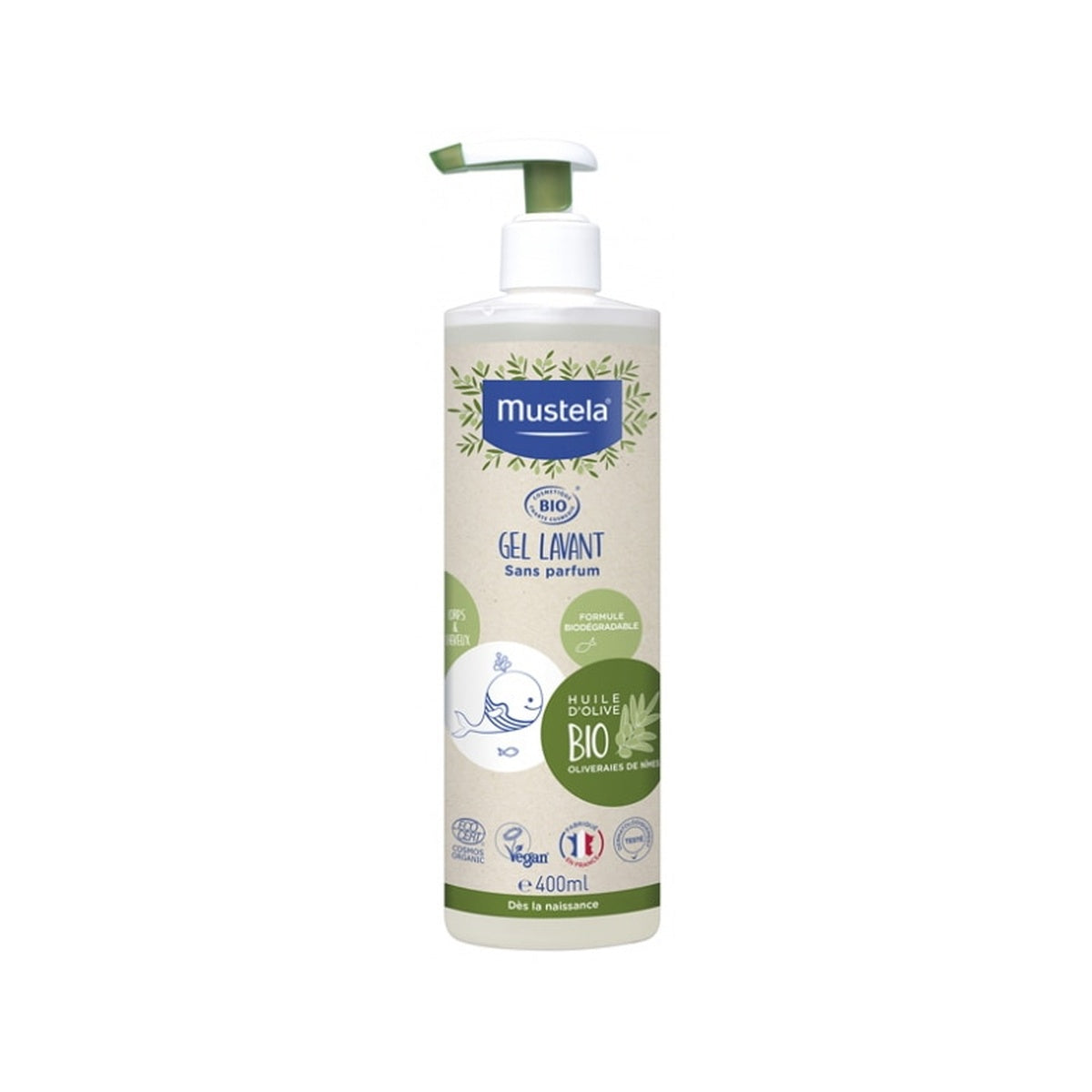 [Mustela] Hair & Body Wash Gel 400ml (Baby & Family | Normal to Sensitive Skin | Organic, Moisturizing)