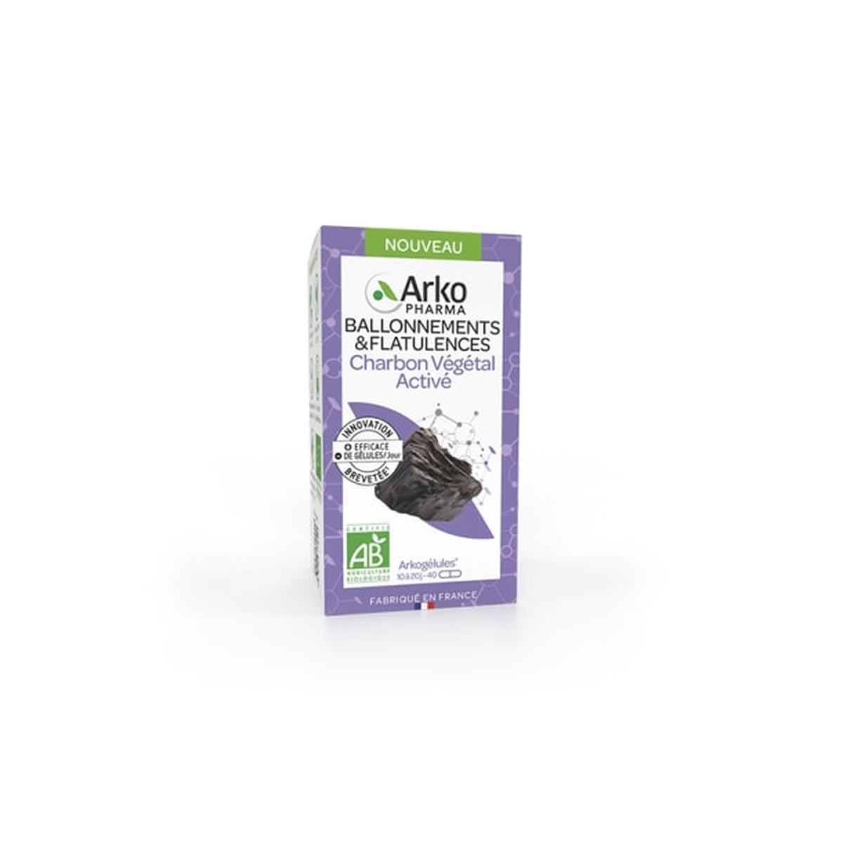 [ARKOPHARMA] Vegetable Activated Charcoal 40 capsules (Relieves Digestive Discomfort, Supports Digestion)