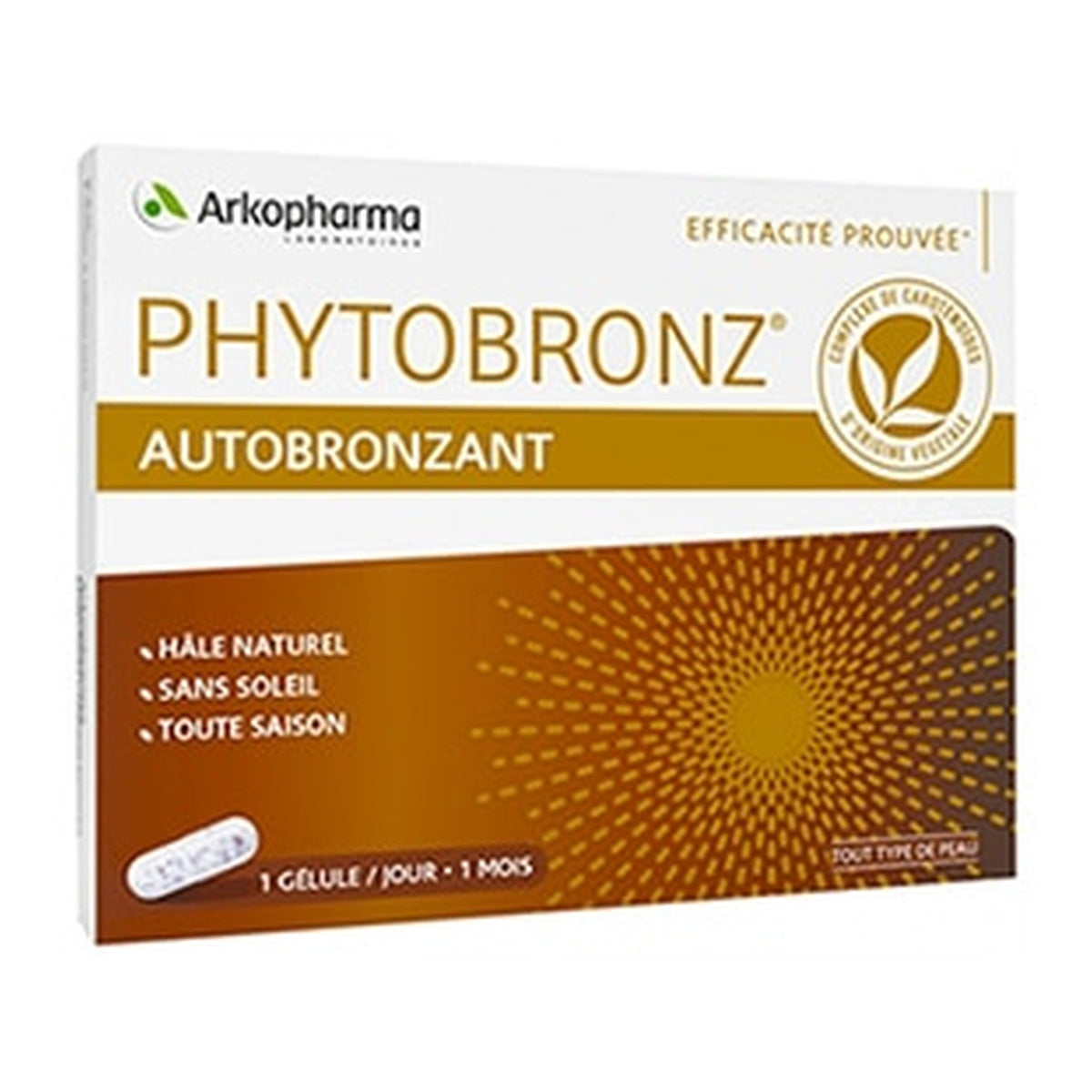 [ARKOPHARMA] PHYTOBRONZ AUTOBRONZANT 30 CAPSULES (Self-Tanning Supplement)