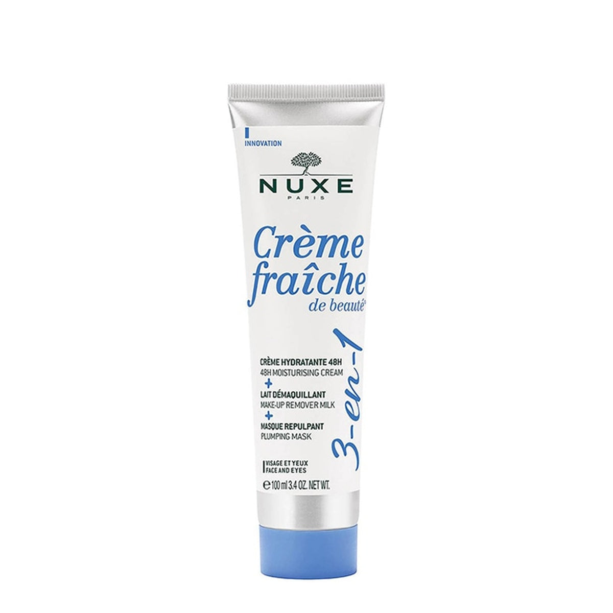 [NUXE] Creme Fraiche De Beaute 3-in-1 Face & Eye Treatment — 48H Moisturizer, Cleansing Milk & Plumping Mask 100ml