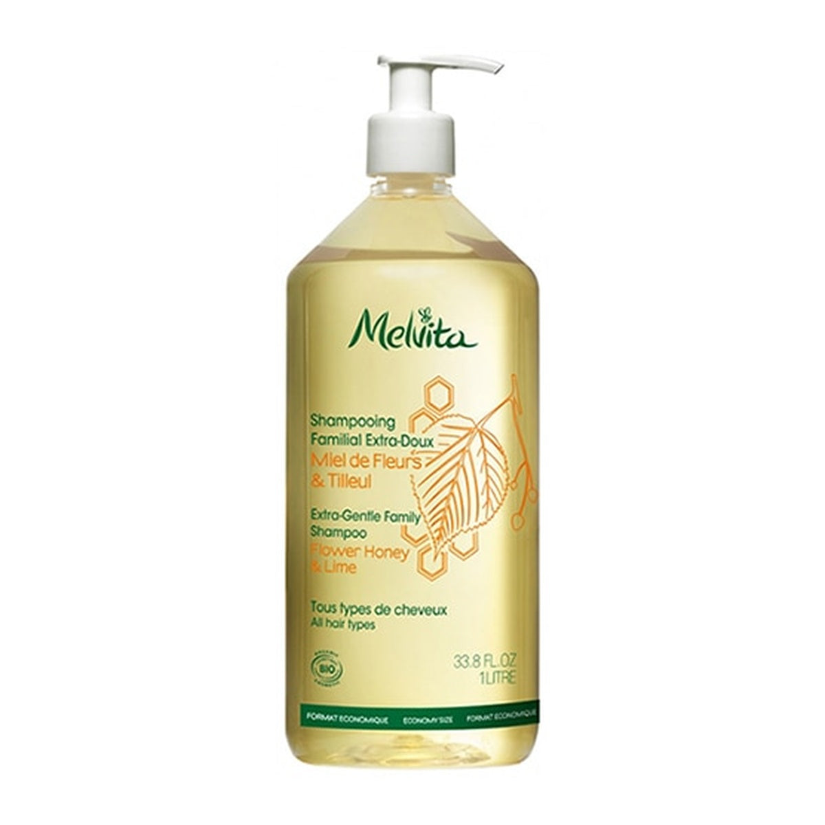 [Melvita] Linden Blossom Honey Extra-Mild Family Shampoo (Silicone-Free, Softens & Adds Shine) 1l