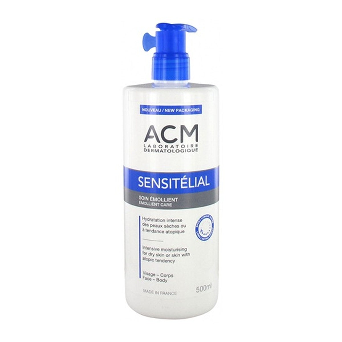 [LABORATOIRE ACM] SENSITELIAL Emollient Face & Body Moisturizer 500ml (Fragrance-Free Pump)