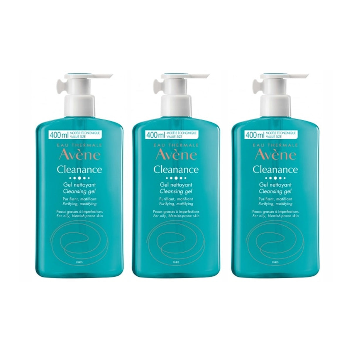 [Avène] Cleanance Cleansing Gel 3 x 400ml (Soap-Free Face Cleanser)