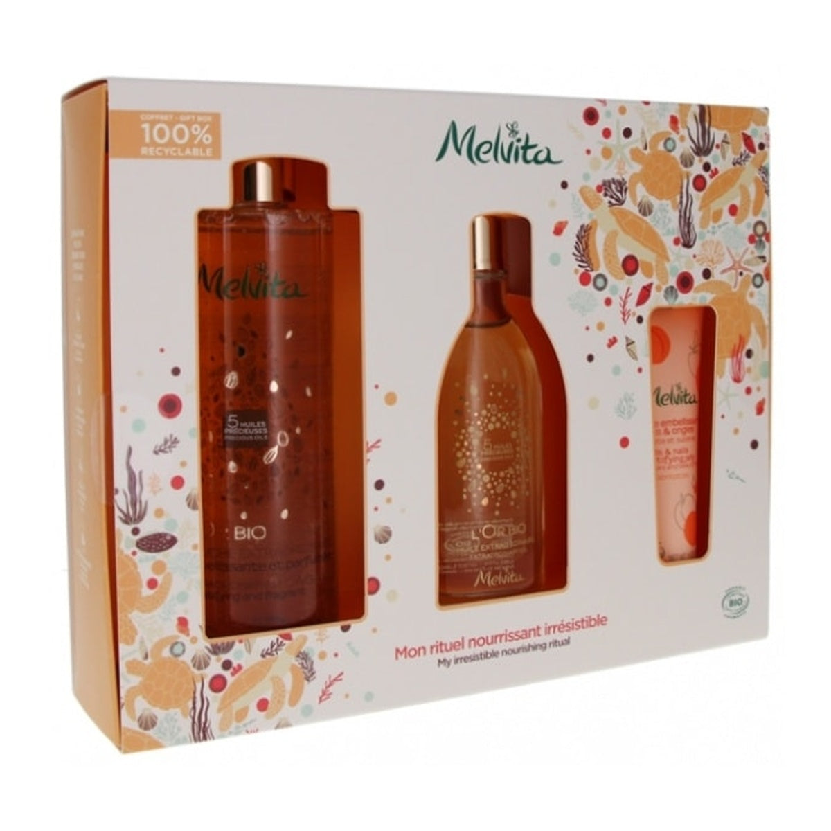 [Melvita] My Irresistible Nourishing Coffret — 3-piece Set (Enriched Oil 50ml, Shower 250ml, Hand Cream 30ml)