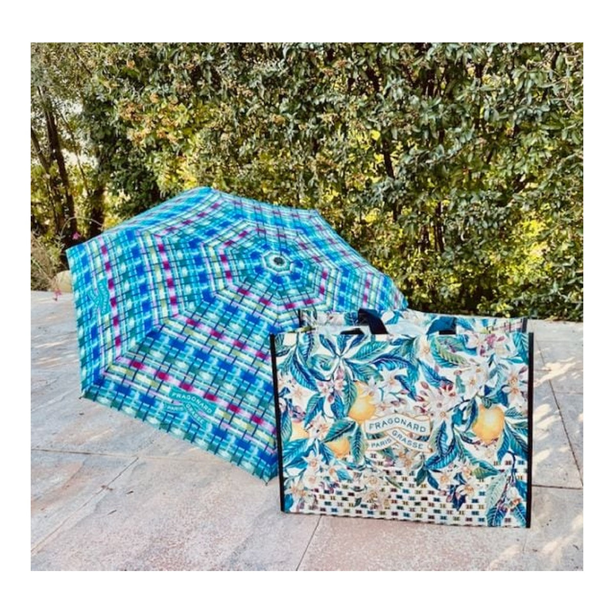 [FRAGONARD] Vinyl Shopping Bag 55cm x 43cm & Folding Umbrella Set