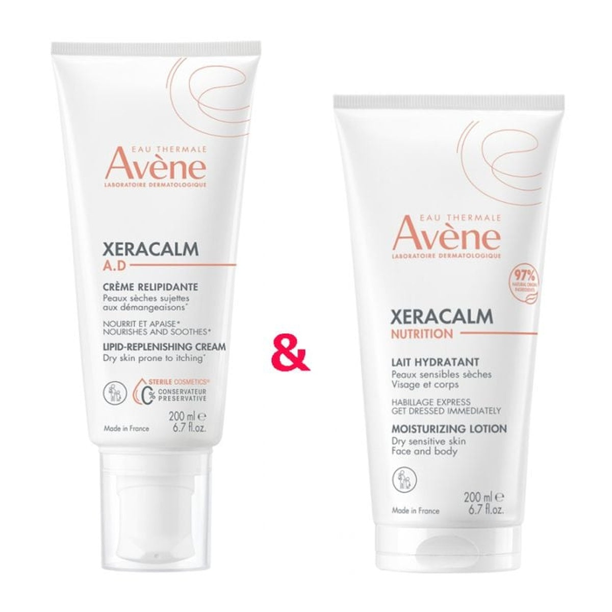 [Avène] XeraCalm Nutrition Moisturizing Milk 200ml + XeraCalm A.D Cream 200ml (Set)
