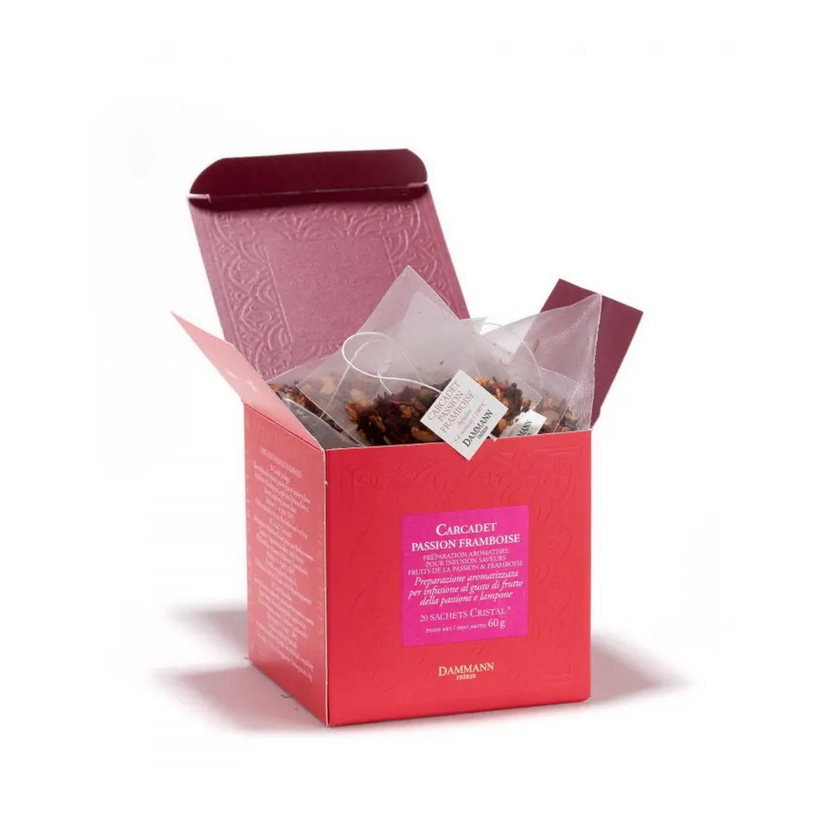 [DAMMANN FRÈRES] Carcadet Passion Framboise (Raspberry & Passion Fruit) — 20 Cristal Tea Bags 60g